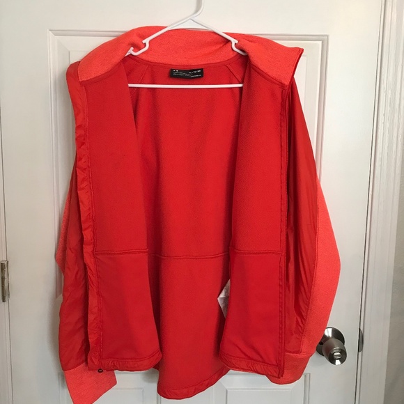 Under Armour Cold Gear Swacket Hooded Jacket Size L Coral Red Orange - Picture 7 of 9